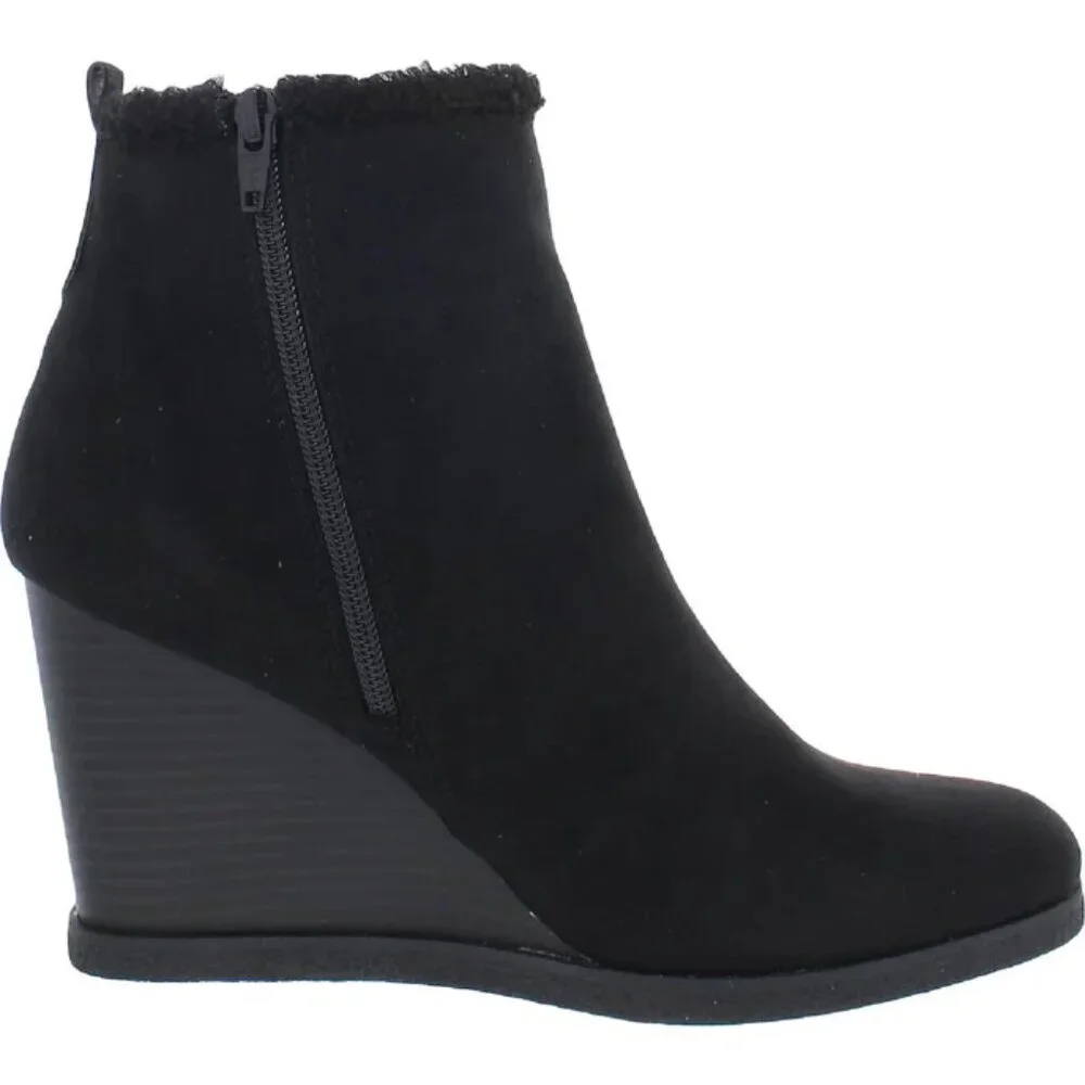 SUN + STONE Black Faux Fur Wedge Boots Size 8.5 Camillia Macy’s NEW $80 msrp